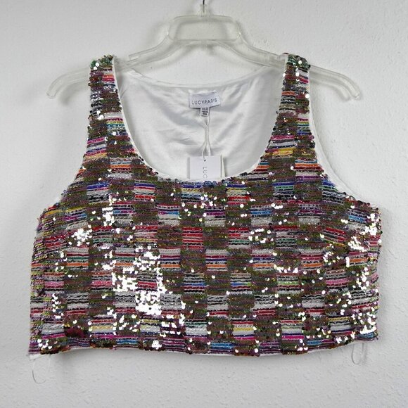 Lucy Paris Sequin Crop Top Women's Size XL Sleeveless Tank Colorful - Picture 1 of 8